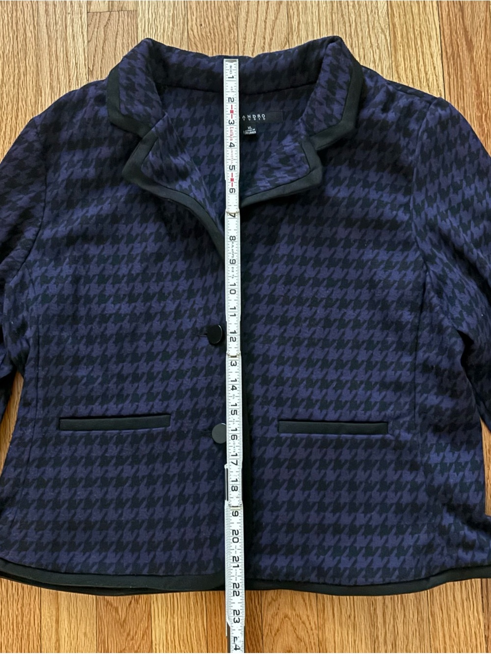Sandro Paris Houndstooth Blazer Navy Blue Black Two Button Jacket Stretch XL - Picture 4 of 7
